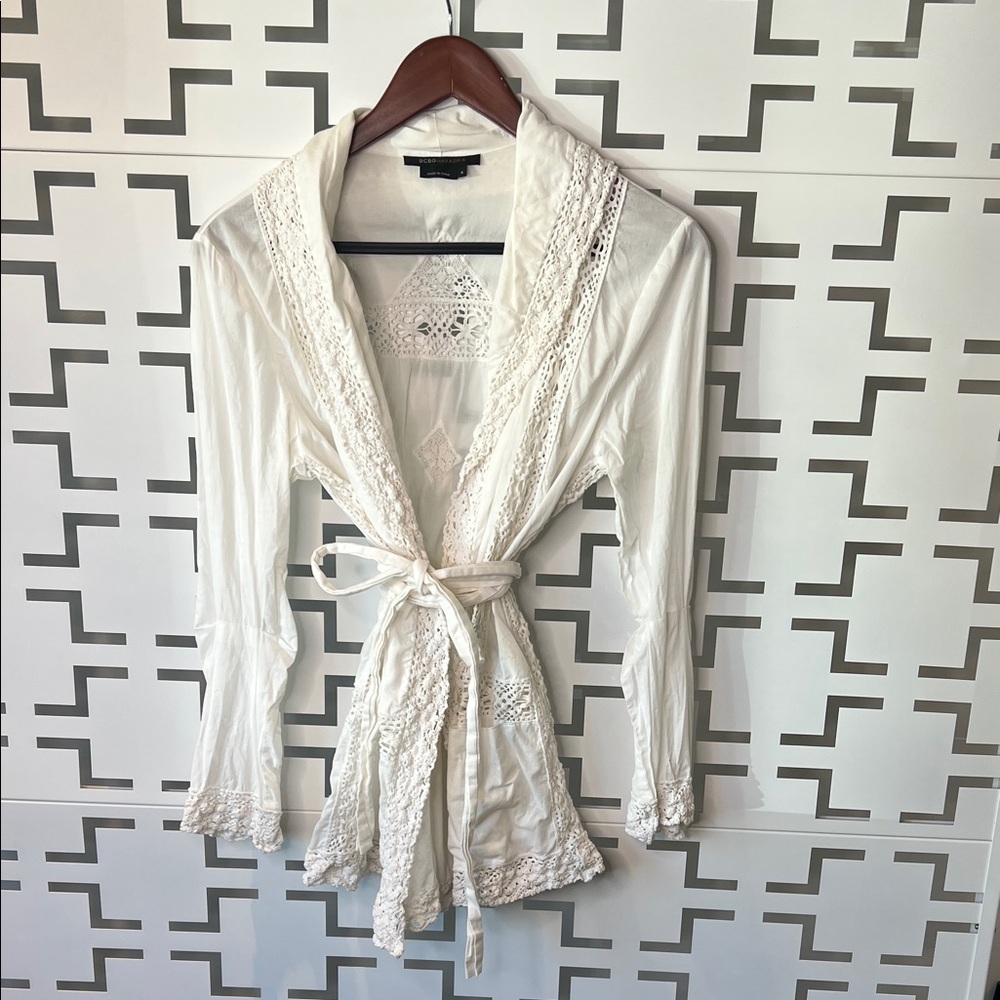 BCBG Paris White Long Sleeve Lace Top